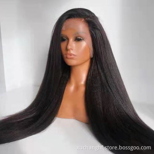 Hanfan Yaki Raw Human Hair Wig Brazilian Kinky Straight Lace Closure Wigs For Women Pre-plucked 13*4 Lace Frontal Yaki Wigs